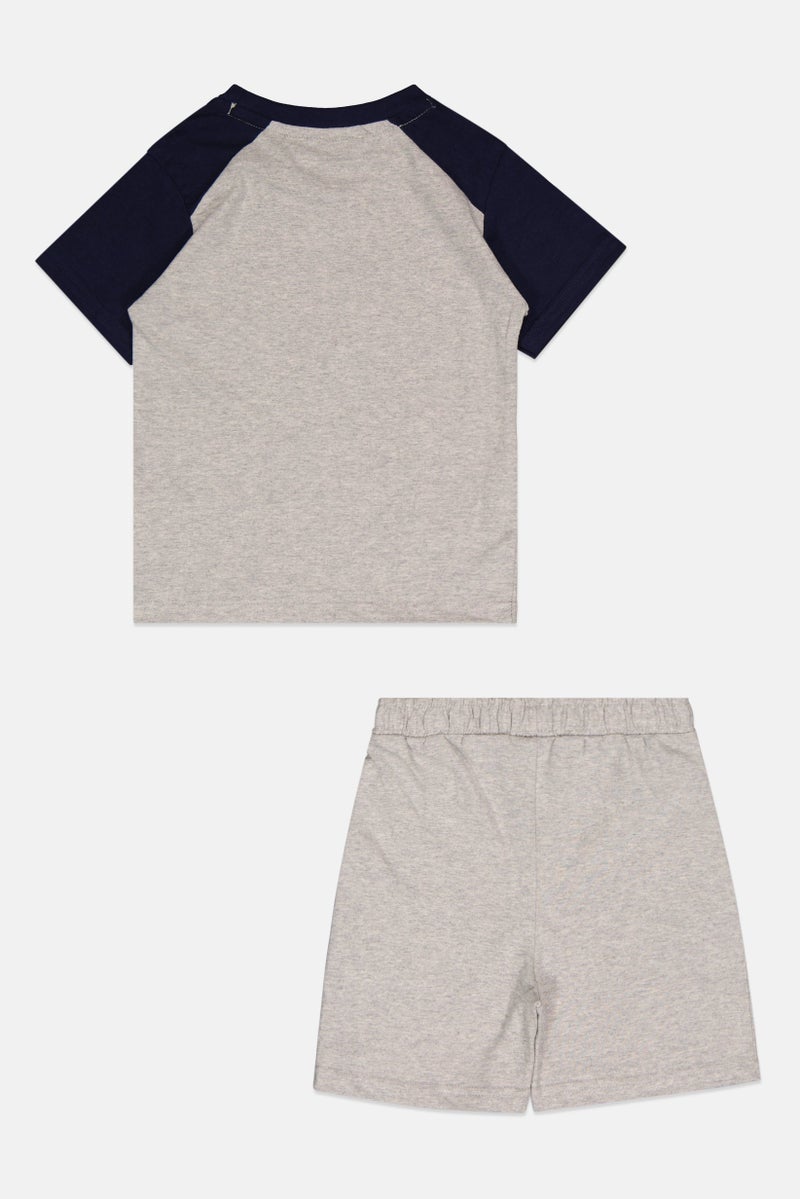 FILA Toddlers Boy 2Pcs Brand Logo T-Shirt And Bottom Short Set, Heather Grey - Image 2