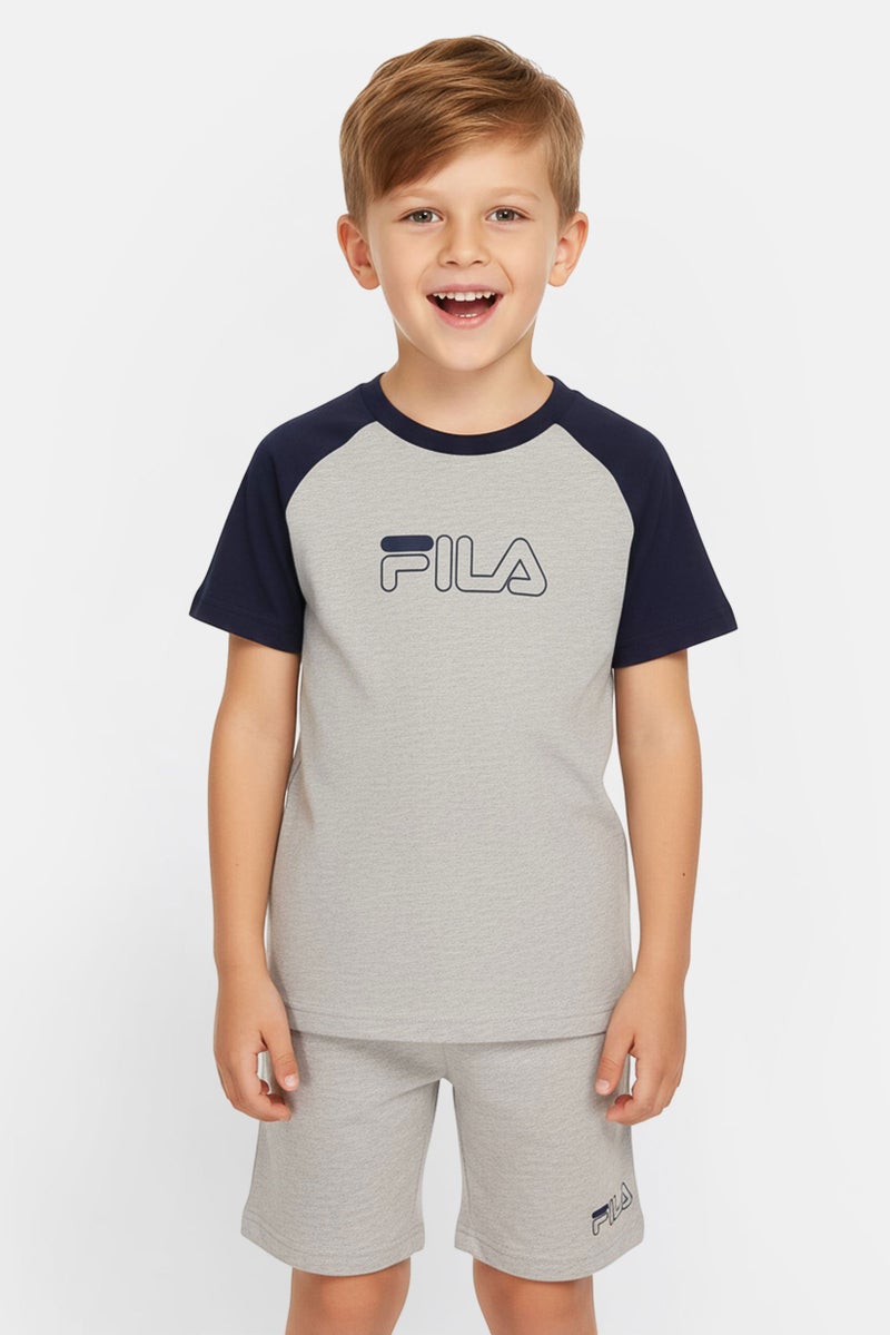 FILA Toddlers Boy 2Pcs Brand Logo T-Shirt And Bottom Short Set, Heather Grey - Image 1