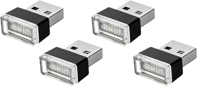 Augeny 4 PCS USB LED Car Interior Atmosphere Lamp, Plug-in USB Decor Night Light, Portable Auto Ambient Lighting Kit, Universal Vehicle Interior Accessories for Most Cars (White & Red) - Image 1