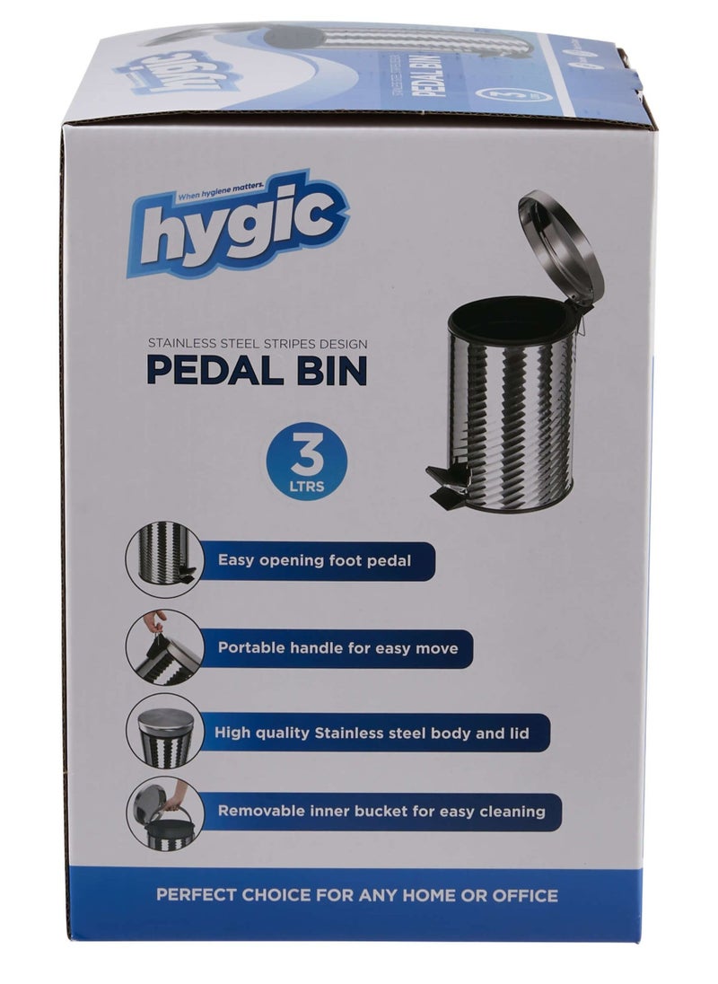 hygic - Stripes Design Stainless Steel Pedal Bin 3 Liters - Image 1