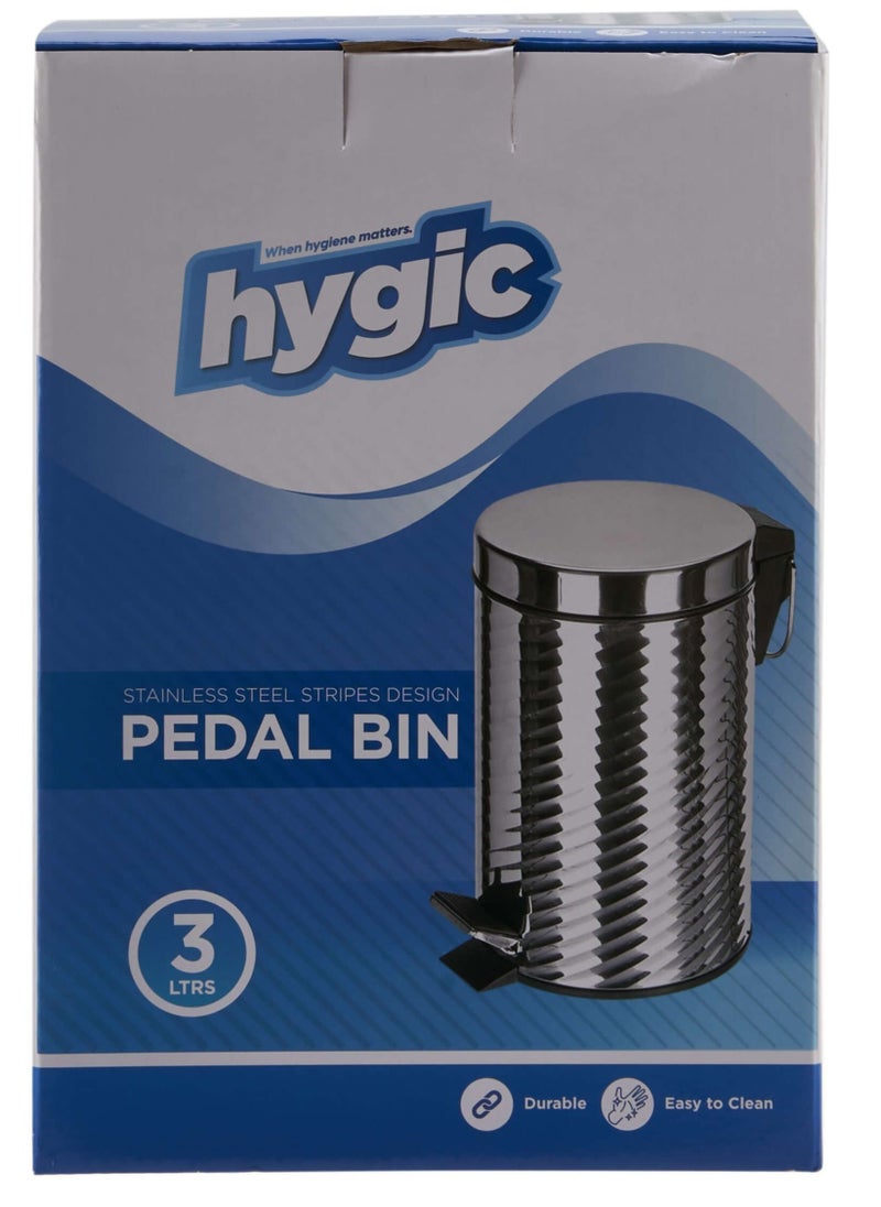 hygic - Stripes Design Stainless Steel Pedal Bin 3 Liters - Image 1
