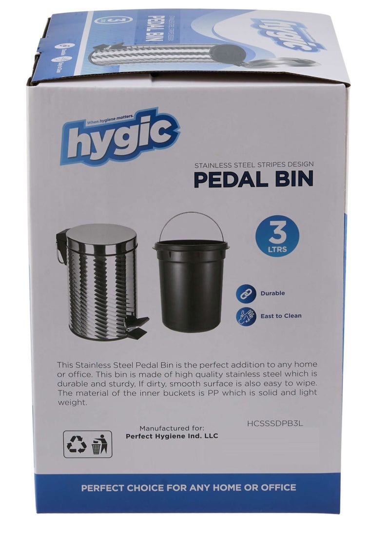 hygic - Stripes Design Stainless Steel Pedal Bin 3 Liters - Image 1