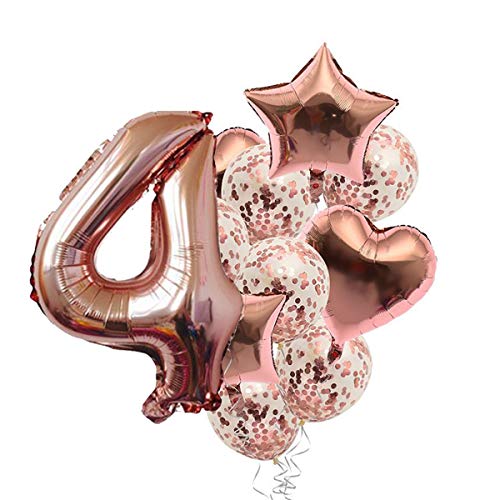 Pop The Party Nylon 4Th Number Balloon With 4 Digit Balloon For Including Star, Heart And Confetti Balloons,Multicolor,14 Pcs - Image 1