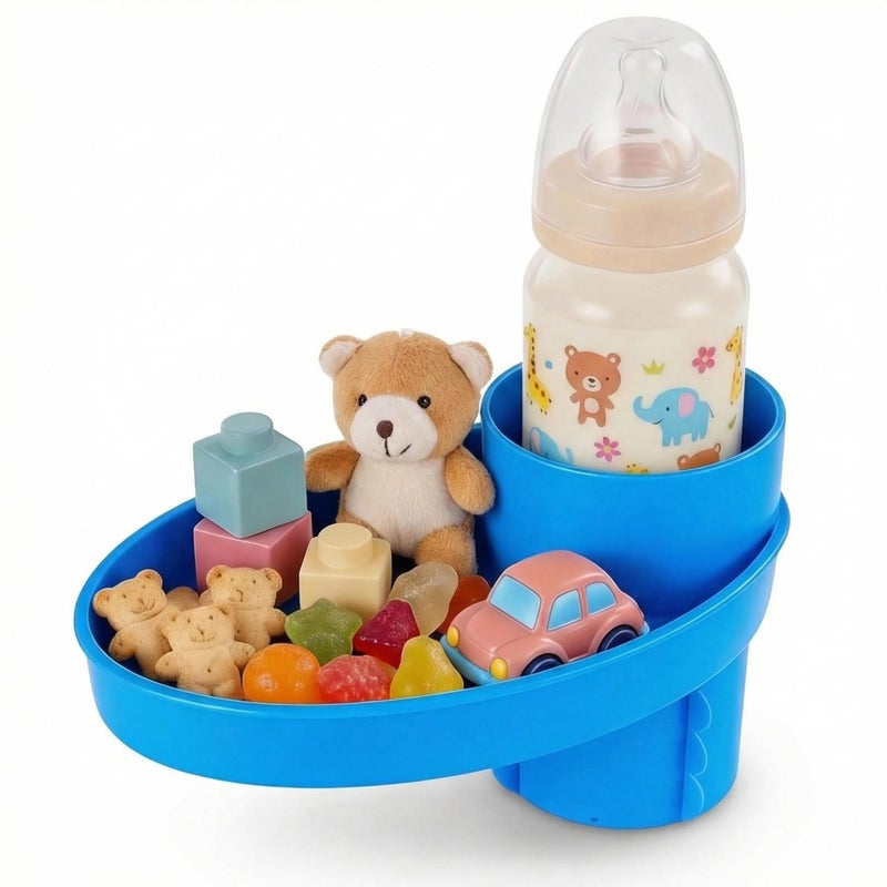 Elfzone Car Seat Cup Holder Snack Tray - Easily Expands Cup Holder into 360° Cup & Travel Tray for Kids Car Seat, Booster, and Stroller(Blue) - Image 1