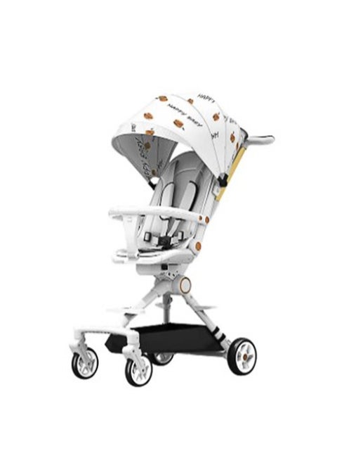 Compact Baby Stroller Lightweight Travel Stroller for Babies & Toddlers 360°Swivel seat with Multifunctional Handbag and Sleep Shade and Oversize Basket Foldable Stroller (White)