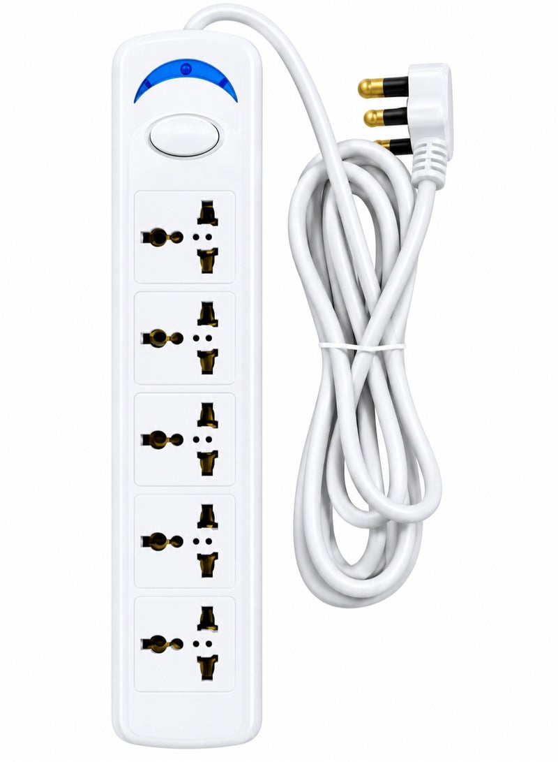 5 Way Power Extension Cord, 5 Universal Outlets, 5M Cable, UK Plug, Surge Protector