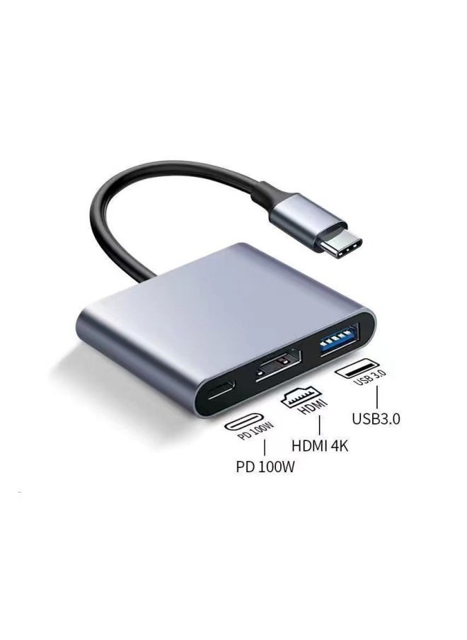 Generic TYPE-C TO HDMI 3 IN 1 ADAPTER  GREY  - Image 3
