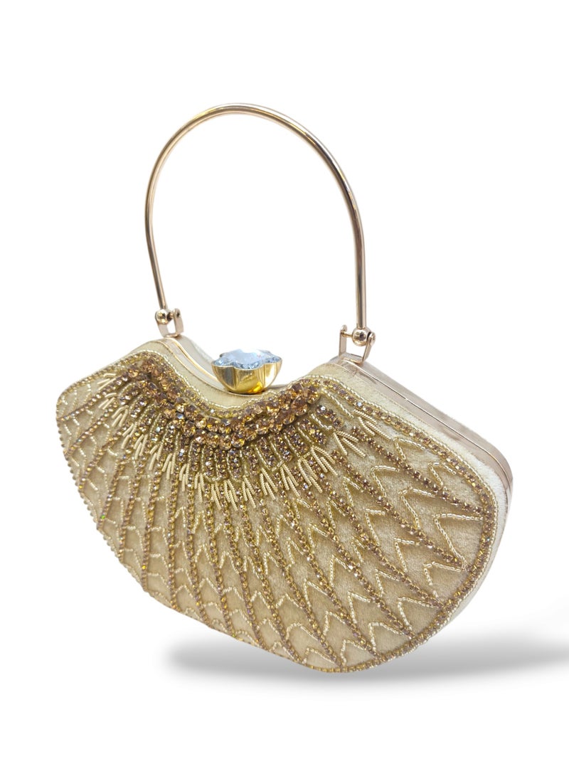 أركاد حقيبة سهرة ذهبية للنساء من Arcad مع قفل مرصع بالألماس ومقبض سلسلة - Image 4