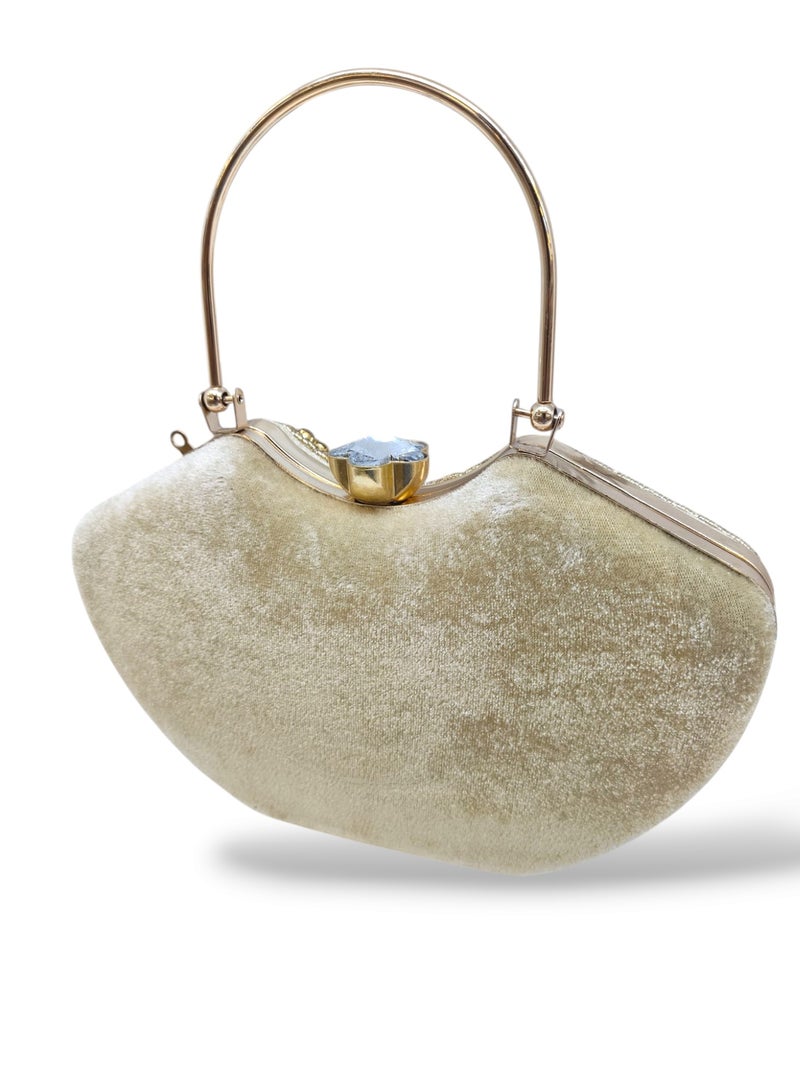 أركاد حقيبة سهرة ذهبية للنساء من Arcad مع قفل مرصع بالألماس ومقبض سلسلة - Image 5