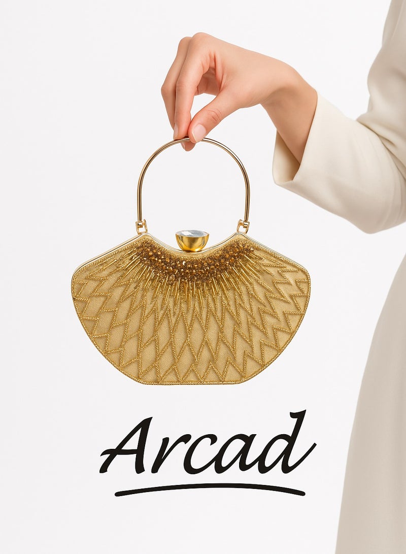 أركاد حقيبة سهرة ذهبية للنساء من Arcad مع قفل مرصع بالألماس ومقبض سلسلة - Image 3