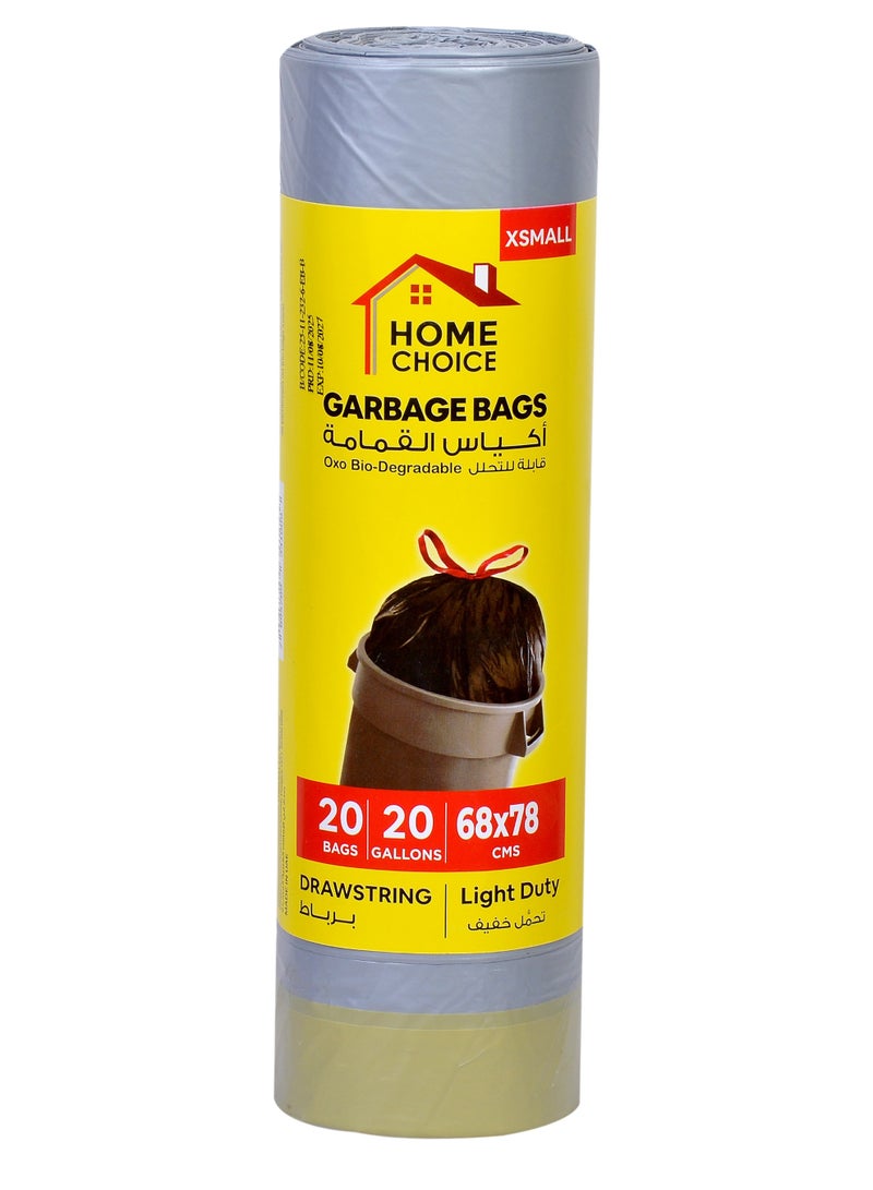 HOME CHOICE 20 جالون، عبوة من 20 قطعة، حجم 78 x 68 سم، أكياس قمامة بسحاب، قابلة للتحلل، بطانات سلة مع رباط عنق - Image 1