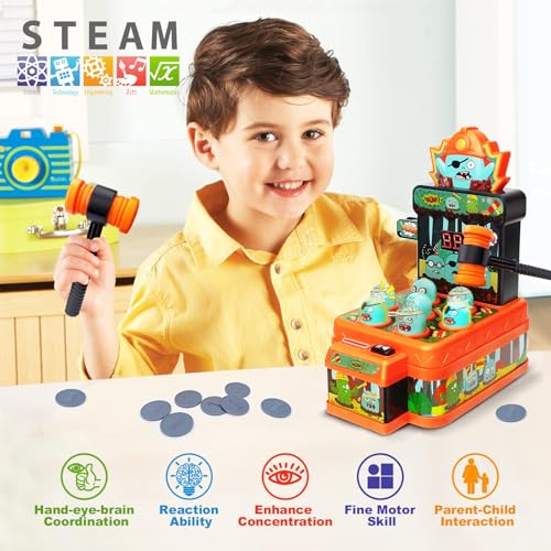 Amoyasite Zombies Whack Game Toys for Kids Arcade Game for 3 Year Old Mini Electronic Interactive Hammering Pounding Toys Gift Idea for Toddler Kids Boys Girls Ages 3 Cartoon Zombie Style Fun Toy - Image 5