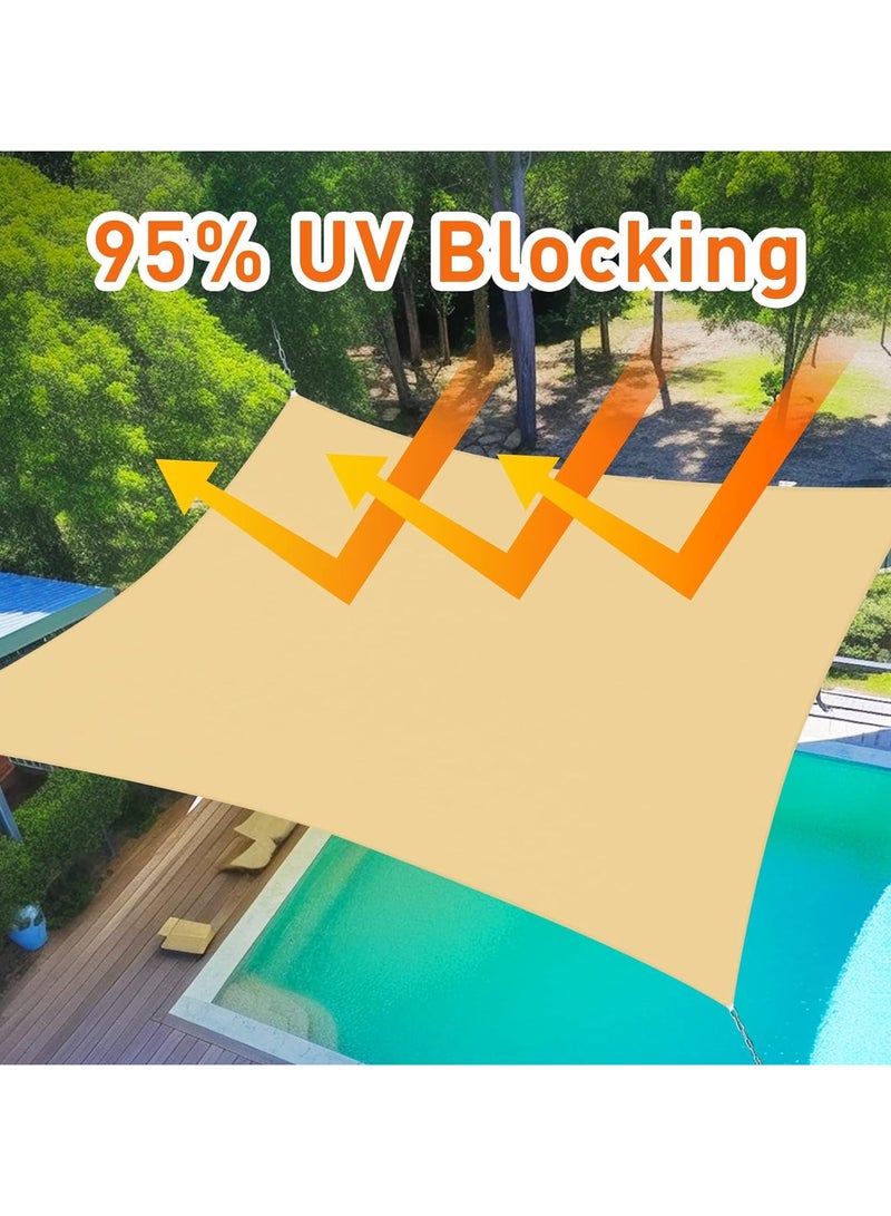 Sun Shade Sail, 5 x 6M Sun Shade Sail Canopy UV Block Awning, Sun Sail Rectangular, Sail Shade PES UV Protection, Sun Sail Weatherproof, for Garden Outdoor Terrace Balcony.16'x 20',Beige - Image 3