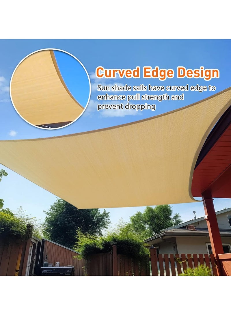 Sun Shade Sail, 5 x 6M Sun Shade Sail Canopy UV Block Awning, Sun Sail Rectangular, Sail Shade PES UV Protection, Sun Sail Weatherproof, for Garden Outdoor Terrace Balcony.16'x 20',Beige - Image 4