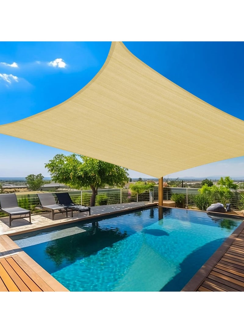 Sun Shade Sail, 5 x 6M Sun Shade Sail Canopy UV Block Awning, Sun Sail Rectangular, Sail Shade PES UV Protection, Sun Sail Weatherproof, for Garden Outdoor Terrace Balcony.16'x 20',Beige - Image 5
