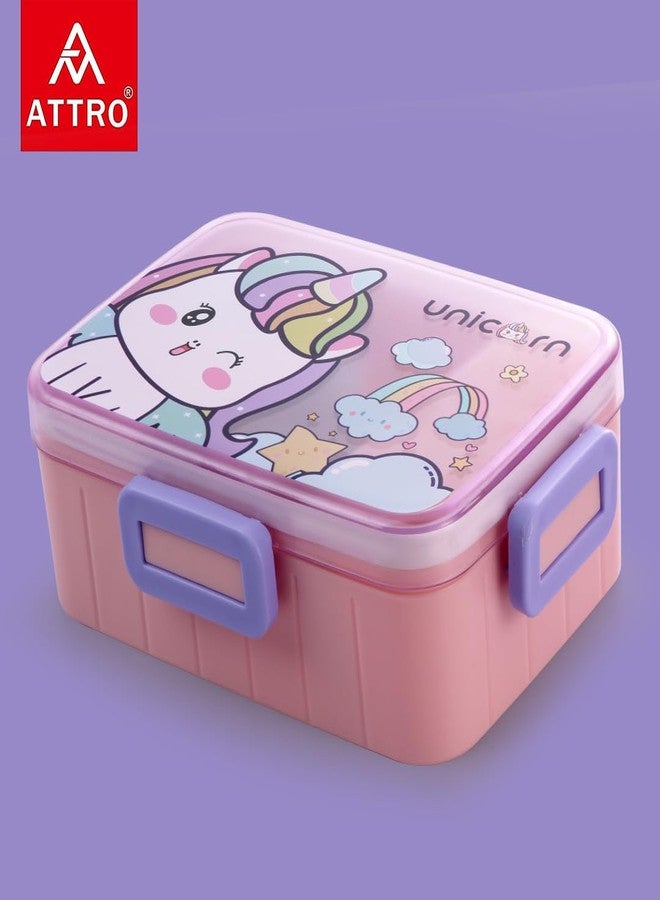 ATTRO Quick 2 Lunch Box Unicorn Theme with Includes 2 Compartments, 1 Small Container & Baby Spoon, BPA-Free, Food-Grade Perfect for Kids - Pink 600ml, Plastic - Image 4