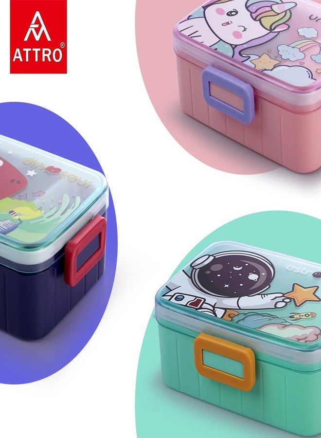 ATTRO Quick 2 Lunch Box Unicorn Theme with Includes 2 Compartments, 1 Small Container & Baby Spoon, BPA-Free, Food-Grade Perfect for Kids - Pink 600ml, Plastic - Image 3