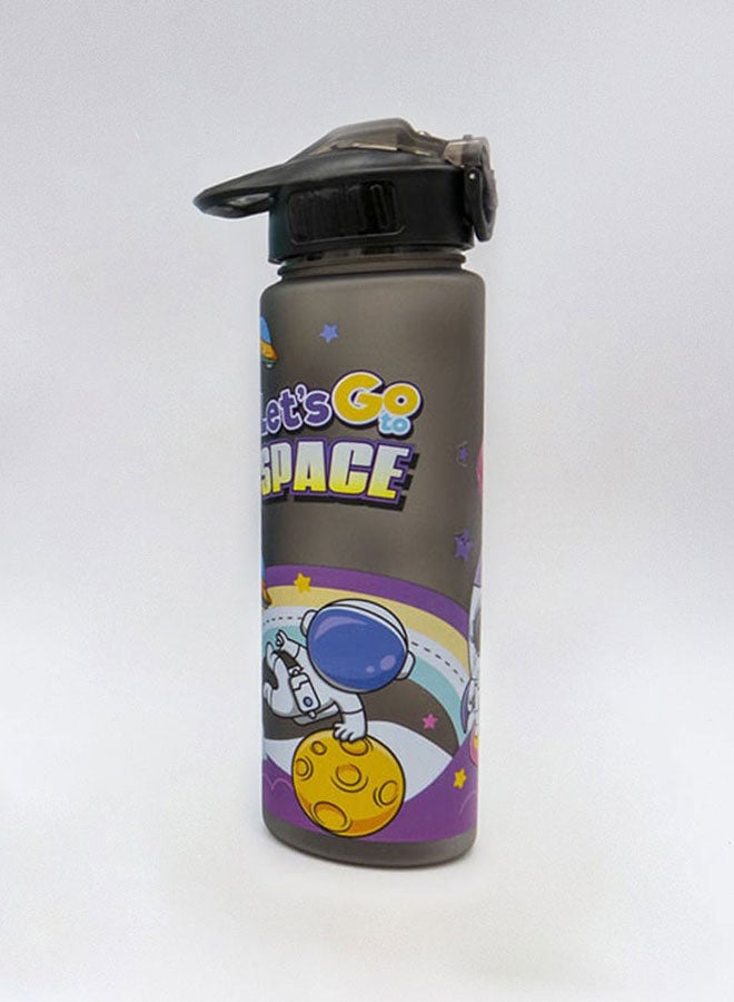 Elysium Leak Proof Plastic Space and Astronaut  Water Bottle With Flip Lid, Wide Mouth with 650ml Capacity, Gray - Image 1