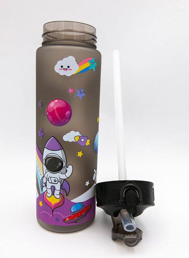 Elysium Leak Proof Plastic Space and Astronaut  Water Bottle With Flip Lid, Wide Mouth with 650ml Capacity, Gray - Image 2