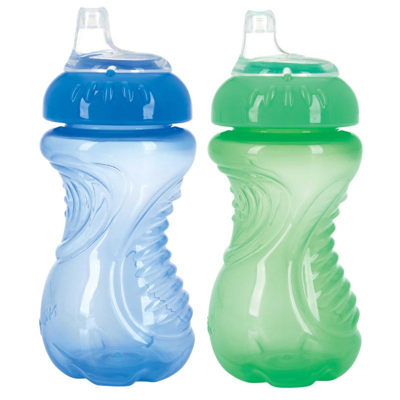 Nuby 2-Pack No Spill Easy Grip Trainer Cup 10 oz, Blue and Green - Image 1