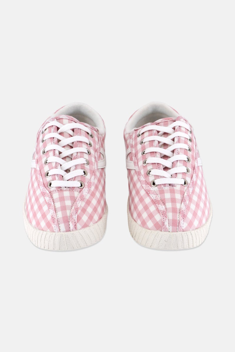 Tretorn Women Medium Lace Up Gingham Print Casual Shoes, Pink  - Image 4