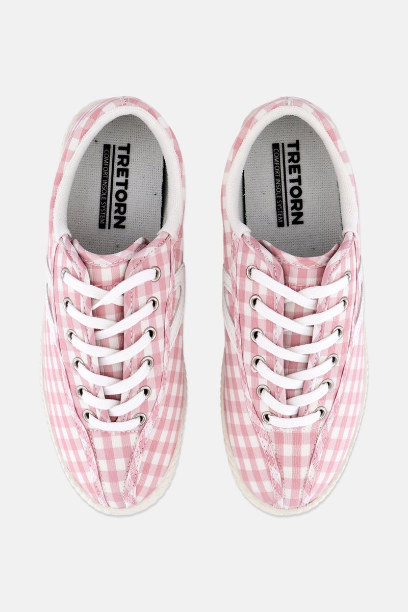 Tretorn Women Medium Lace Up Gingham Print Casual Shoes, Pink  - Image 2