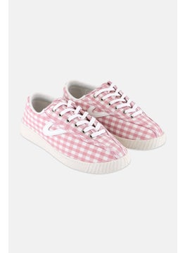 Tretorn Women Medium Lace Up Gingham Print Casual Shoes, Pink  - Image 1