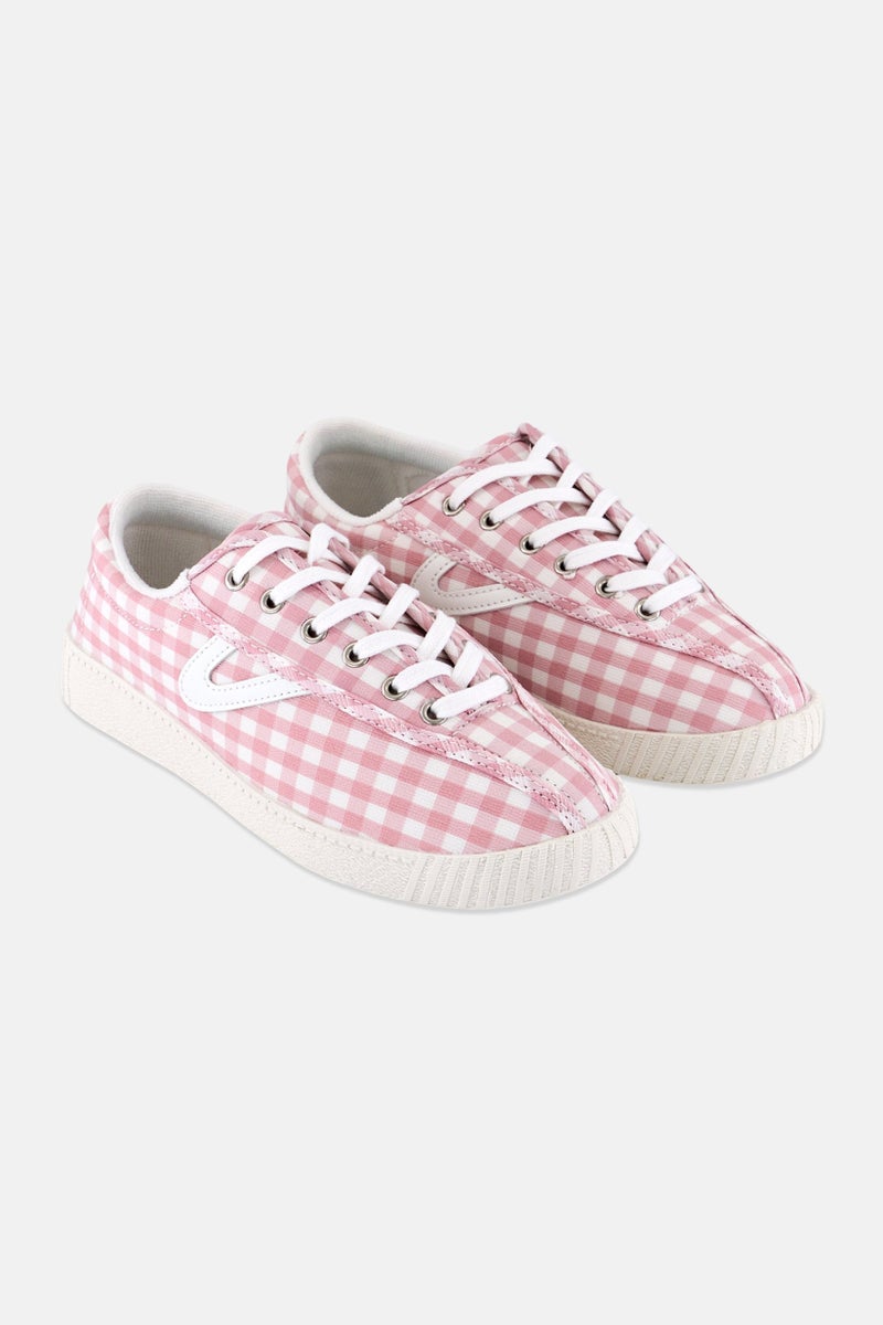 Tretorn Women Medium Lace Up Gingham Print Casual Shoes, Pink  - Image 1