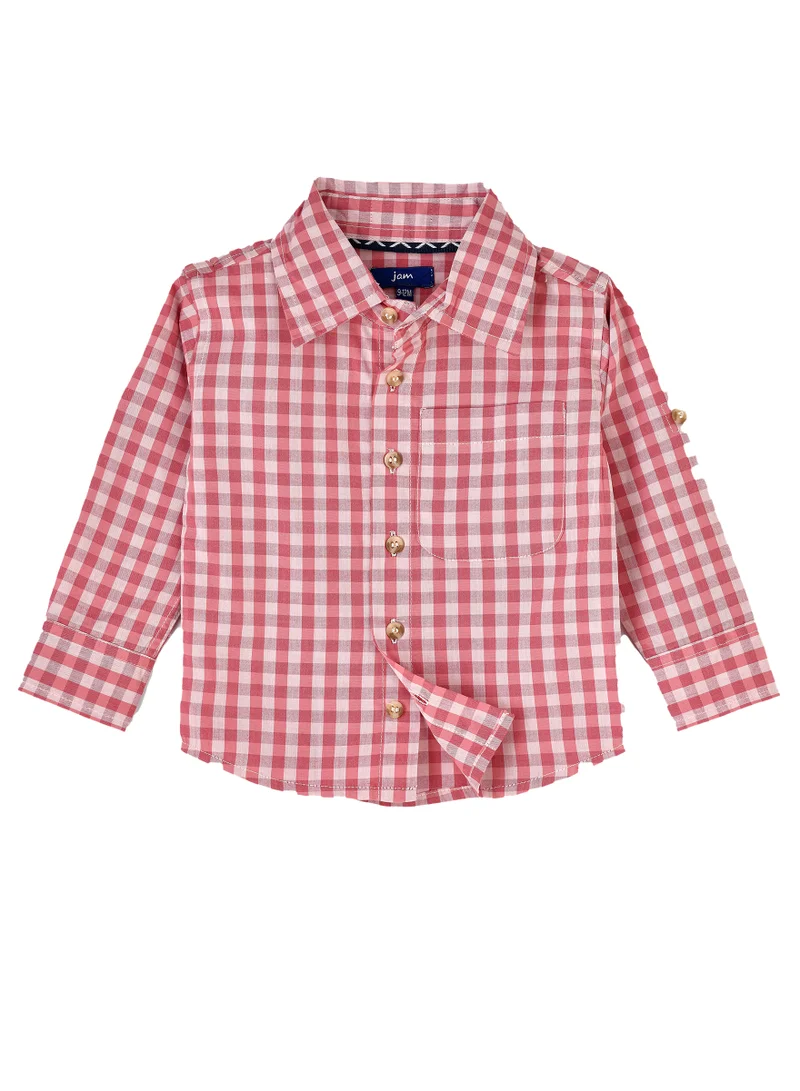 JAM Boys' Pink and White Gingham Checkered Shirt