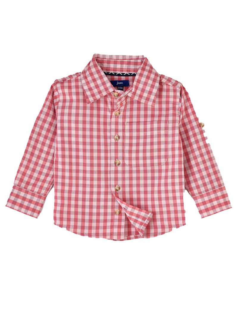 JAM Boys' Pink and White Gingham Checkered Shirt  - Image 1