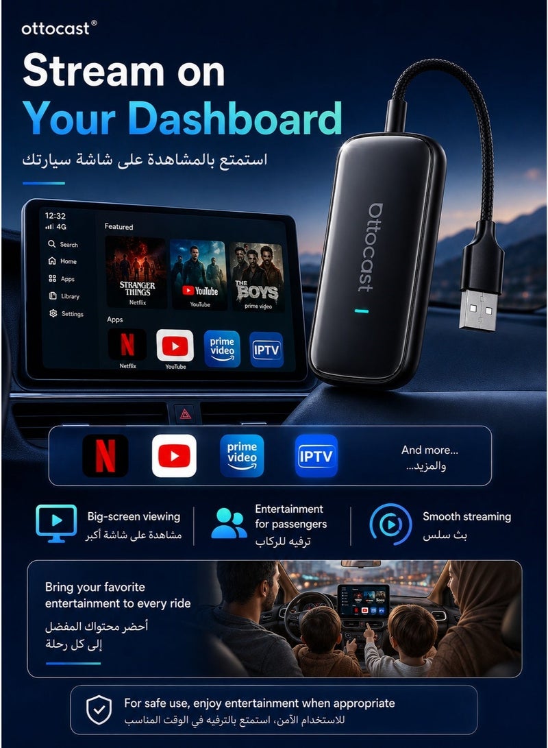 Ottocast Play2Video Ultra Wireless CarPlay & Android Auto Adapter, 4GB+32GB, Streaming Apps, Plug & Play Car Multimedia Box - Image 5