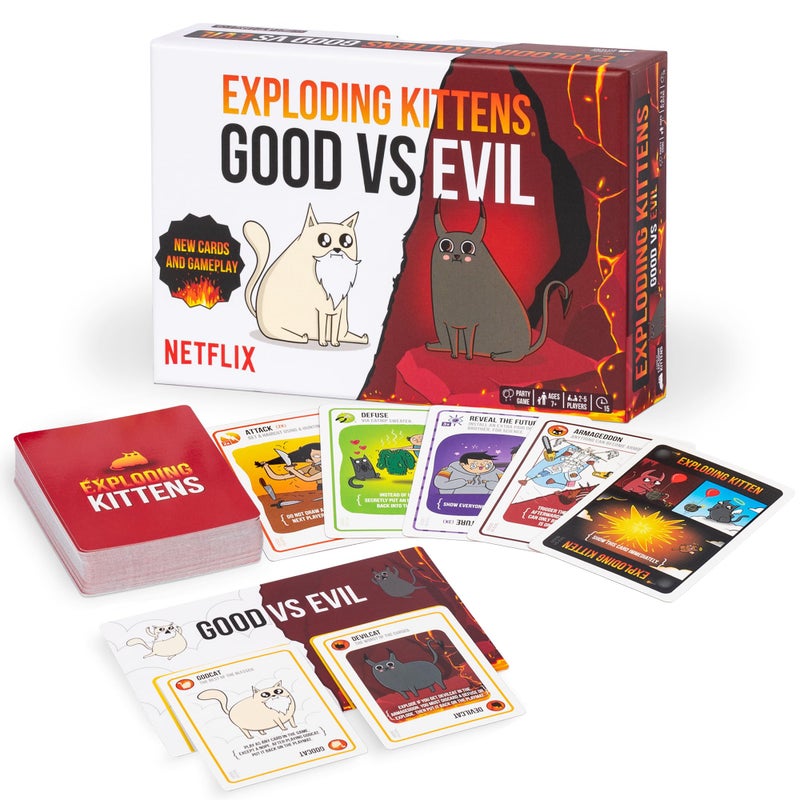 Exploding Kittens LLC Exploding Kittens Good vs. Evil - 2-5 Players - Ages 7+ - Inspired by Netflix Show - High Stakes Family Card Game - Ideal for Party, Family Night - Animated Netflix Show - Image 1