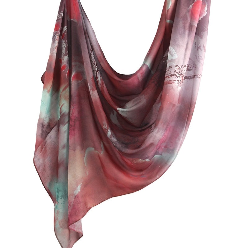 Best-Selling Watercolor Tie-Dye Cotton Scarf - Satin Polyester Long Wrap, Turkish Headscarf