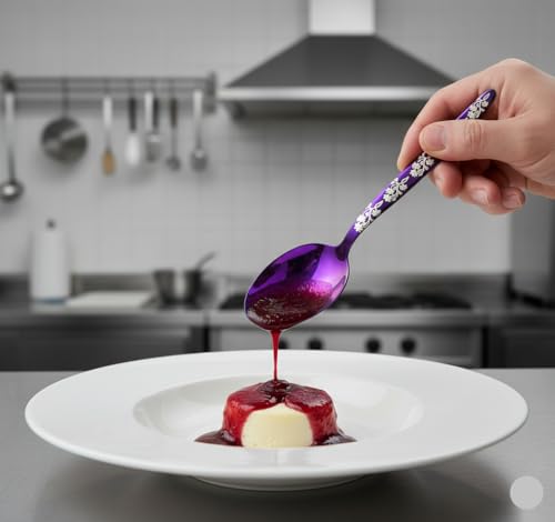 BNAZIND Chef Kunz Spoon Purple | Silverware 18/10 Stainless Steel Silver Cooking Serving Spoon | 9 Inch Saucing, Plating, Basting, Quenelle, Daily Chef Spoons | Dishwasher safe - Image 2