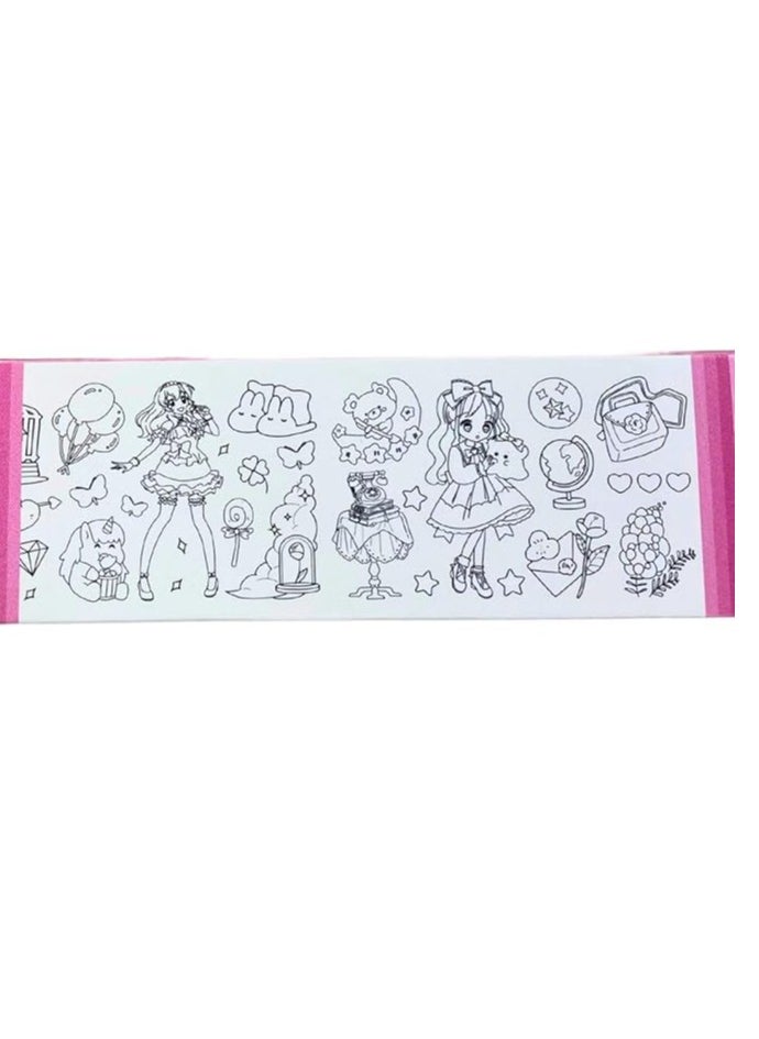Coloring paper roll, graffiti wrapping paper for home and classroom use, 220 × 30 cm with 8 paint colors, one paintbrush, and 2 glitter glues, made of premium safe paper (girl 2)