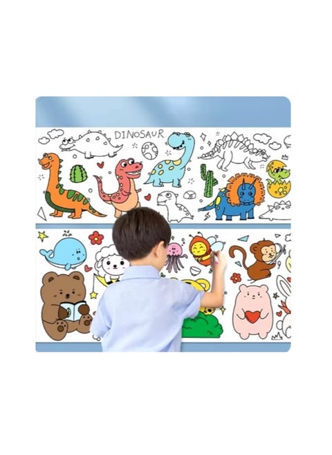 Coloring paper roll, graffiti wrapping paper for home and classroom use, 220 × 30 cm with 8 paint colors, one paintbrush, and 2 glitter glues, made of premium safe paper (girl 2)