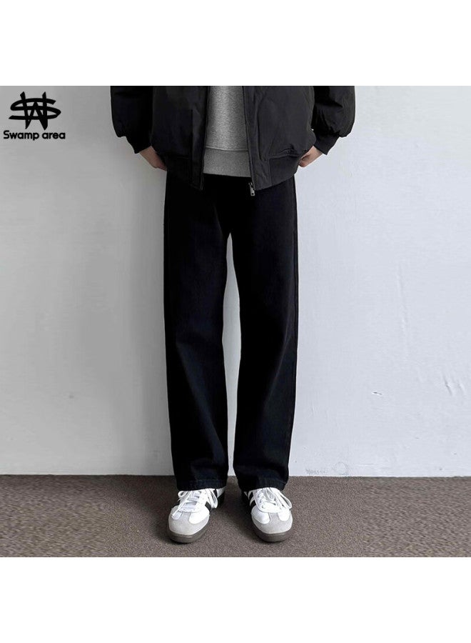 Swamp Area American Retro Loose Straight-leg Men's Autumn And Winter Washed Jeans, Casual Versatile Long Pants K882 Black 2XL - Image 1