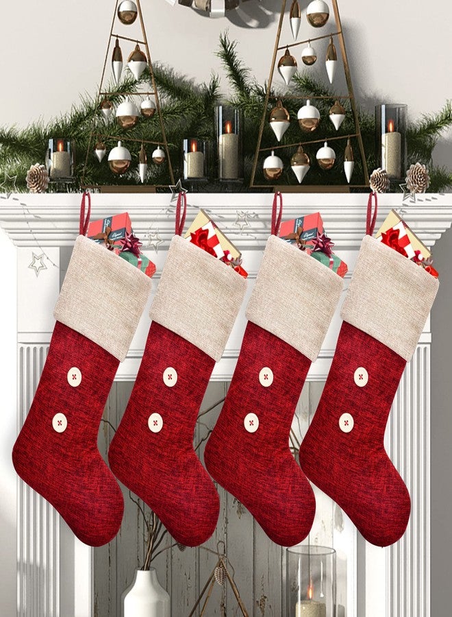 ElegantPark Christmas Stockings 4 Pack Burlap Christmas Stockings for Family Kids Large Xmas Rustic Red Stockings Christmas Decoration for Holiday Party Fireplace Home, 18" Christmas Stocking - Image 1