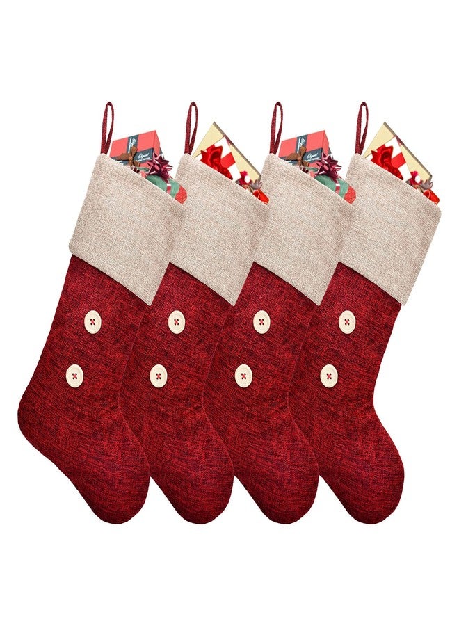 ElegantPark Christmas Stockings 4 Pack Burlap Christmas Stockings for Family Kids Large Xmas Rustic Red Stockings Christmas Decoration for Holiday Party Fireplace Home, 18" Christmas Stocking - Image 2