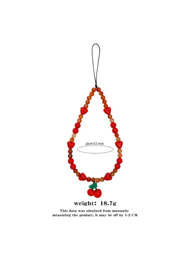 NIBEMINENT Phone Charm/ Chain Strap for Women Girls, Red Romantic Heart Cell Phone Case Lanyard Wrist Strap