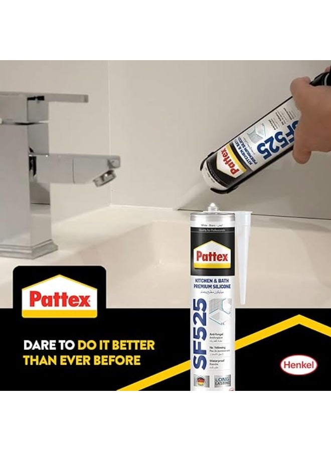 باتكس مانع تسرب سيليكون ممتاز للمطابخ والحمامات من باتكس SF525، مقاوم للعفن، مثالي للاستحمام والمراحيض والبلاط، سهل الاستخدام للحمامات، عبوة من 1 × 280 مل - Image 2