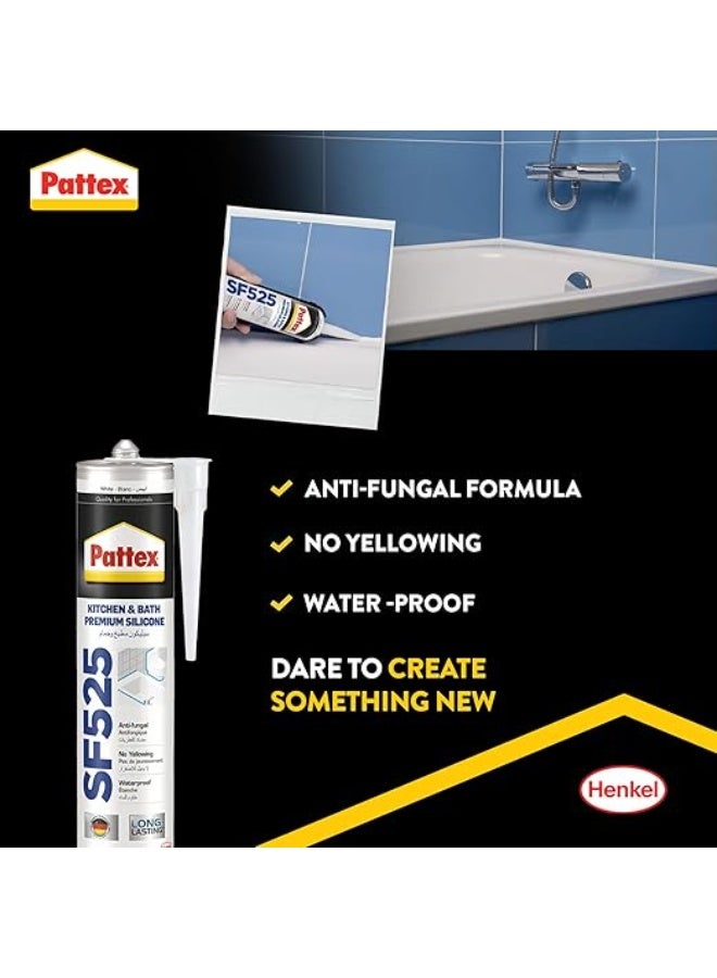 باتكس مانع تسرب سيليكون ممتاز للمطابخ والحمامات من باتكس SF525، مقاوم للعفن، مثالي للاستحمام والمراحيض والبلاط، سهل الاستخدام للحمامات، عبوة من 1 × 280 مل - Image 3