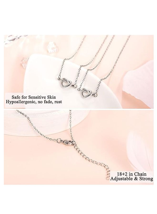 Forever Love Knot Pendant Friendship Necklace, Dainty BFF Stainless Steel Anti Fading Metal Necklace Set, Matching Friends Necklace Jewelry Gift (Silver) - Image 3