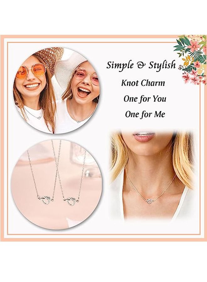 Forever Love Knot Pendant Friendship Necklace, Dainty BFF Stainless Steel Anti Fading Metal Necklace Set, Matching Friends Necklace Jewelry Gift (Silver) - Image 2