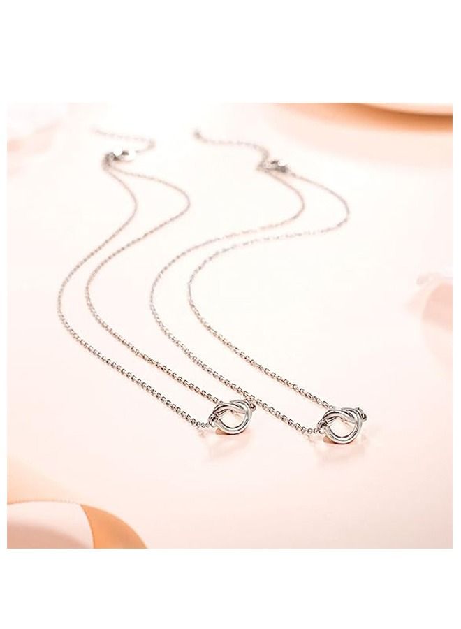 Forever Love Knot Pendant Friendship Necklace, Dainty BFF Stainless Steel Anti Fading Metal Necklace Set, Matching Friends Necklace Jewelry Gift (Silver) - Image 4