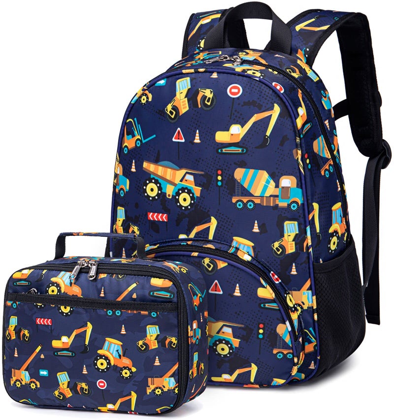 BTOOP Backpack for Kids Boys Girls Preschool Kindergarten Bookbag Set with Lunch Box Truck Toddler School Bag, navy Blue - Image 1