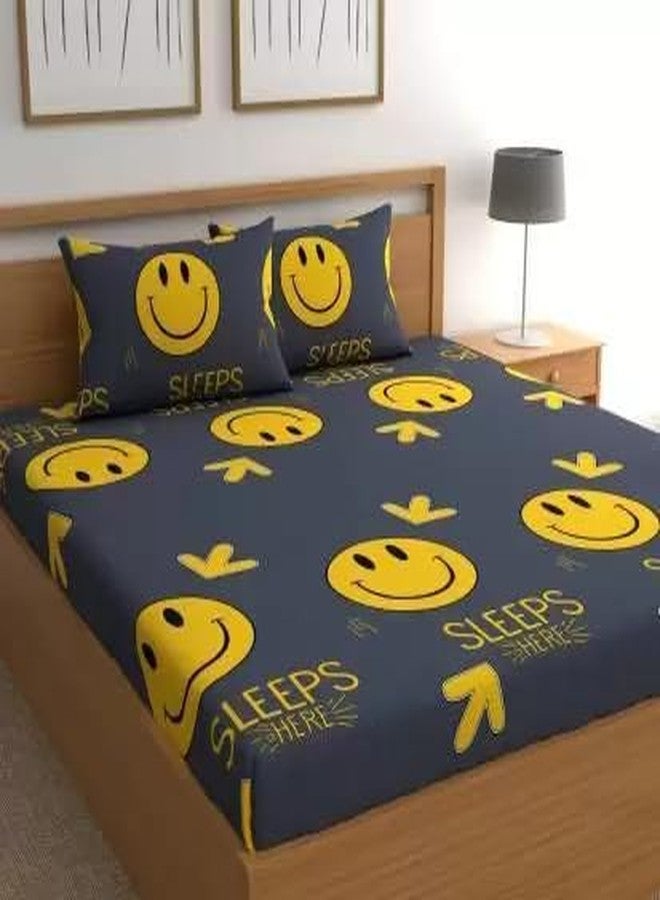 DECORUM 204 TC 3D Printed Poly Cotton Double Bedsheet with 2 Pillow Covers (90 x 90 Inch) Smiley - Image 1