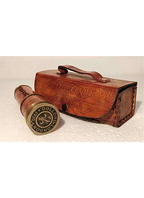 Castle Instruments Castle Instruments Brass Antique Style Navigational Telescope for Kids Adult Astronomy Beginners Nautical Marine Gift Vintage Home Dcor Office Living Room Leather Case Size 17 Inch  - Image 3