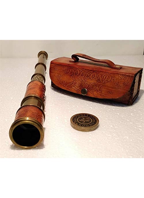 Castle Instruments Castle Instruments Brass Antique Style Navigational Telescope for Kids Adult Astronomy Beginners Nautical Marine Gift Vintage Home Dcor Office Living Room Leather Case Size 17 Inch  - Image 4