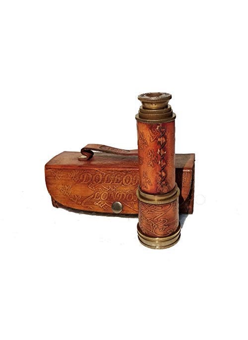 Castle Instruments Castle Instruments Brass Antique Style Navigational Telescope for Kids Adult Astronomy Beginners Nautical Marine Gift Vintage Home Dcor Office Living Room Leather Case Size 17 Inch  - Image 1